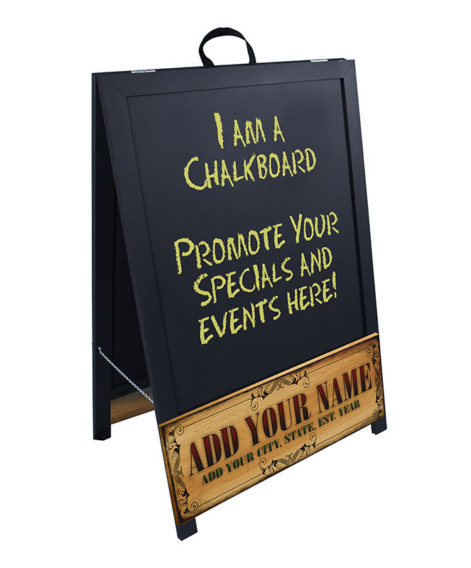 ADD YOUR NAME A-Frame Sidewalk Chalkboard Sign – Double Sided - Wood Finish Options - Design 1