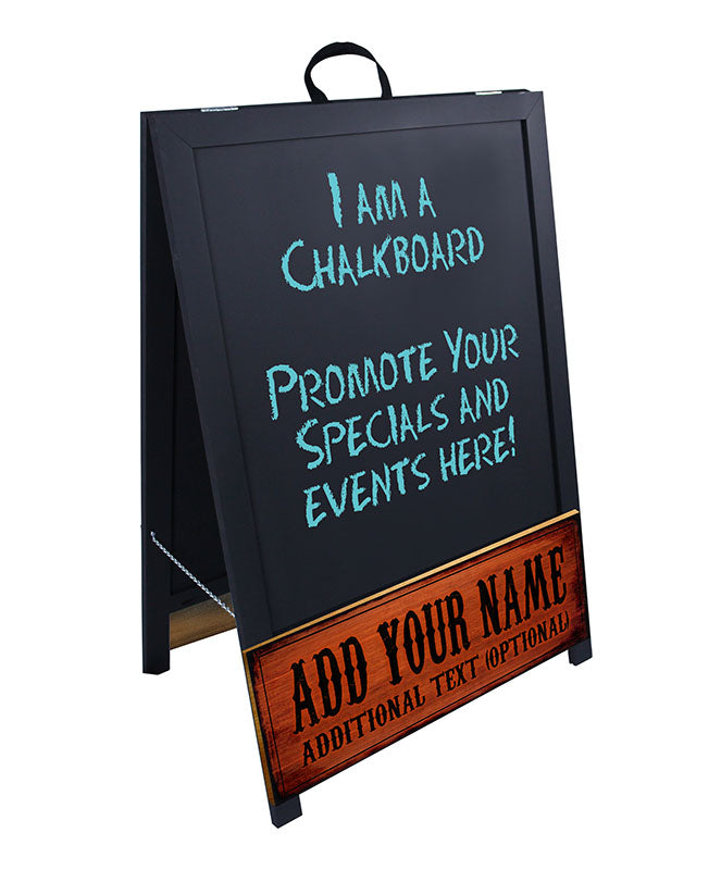 ADD YOUR NAME A-Frame Sidewalk Chalkboard Sign – Double Sided - Wood Finish Options - Design 2