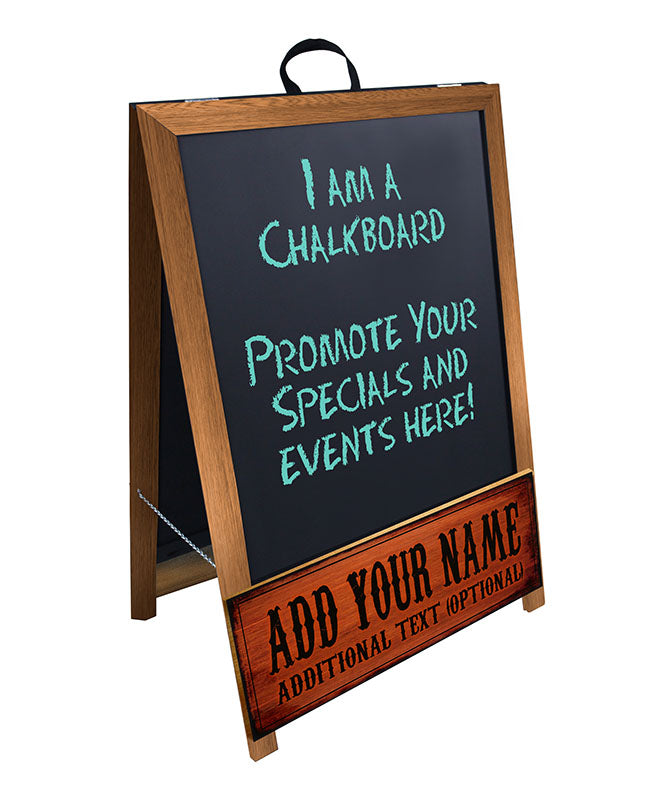 ADD YOUR NAME A-Frame Sidewalk Chalkboard Sign – Double Sided - Wood Finish Options - Design 2