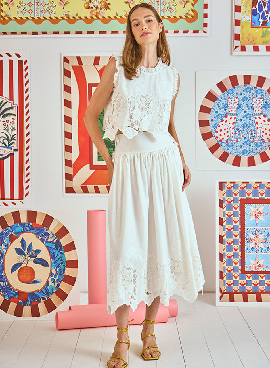HUNTER BELL | Nathalie Skirt, White Embroidery