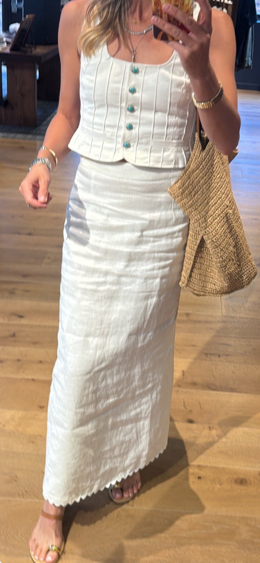 MASON'S DAUGHTER | Ella Scallop Maxi Skirt, White Linen