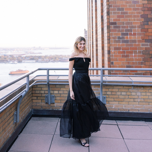 MASON by MASON' DAUGHTER Anabel Skirt, Black Sequin with Black Organza Overlay