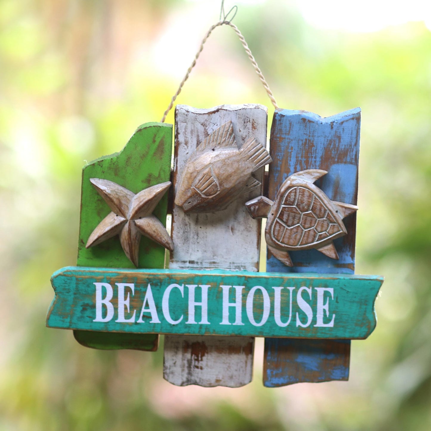 Beach Cottage Distressed Wood Wall Sign Crafted in Bali - Oceanic Home