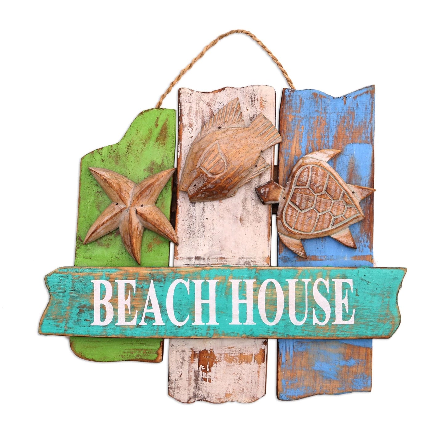 Beach Cottage Distressed Wood Wall Sign Crafted in Bali - Oceanic Home