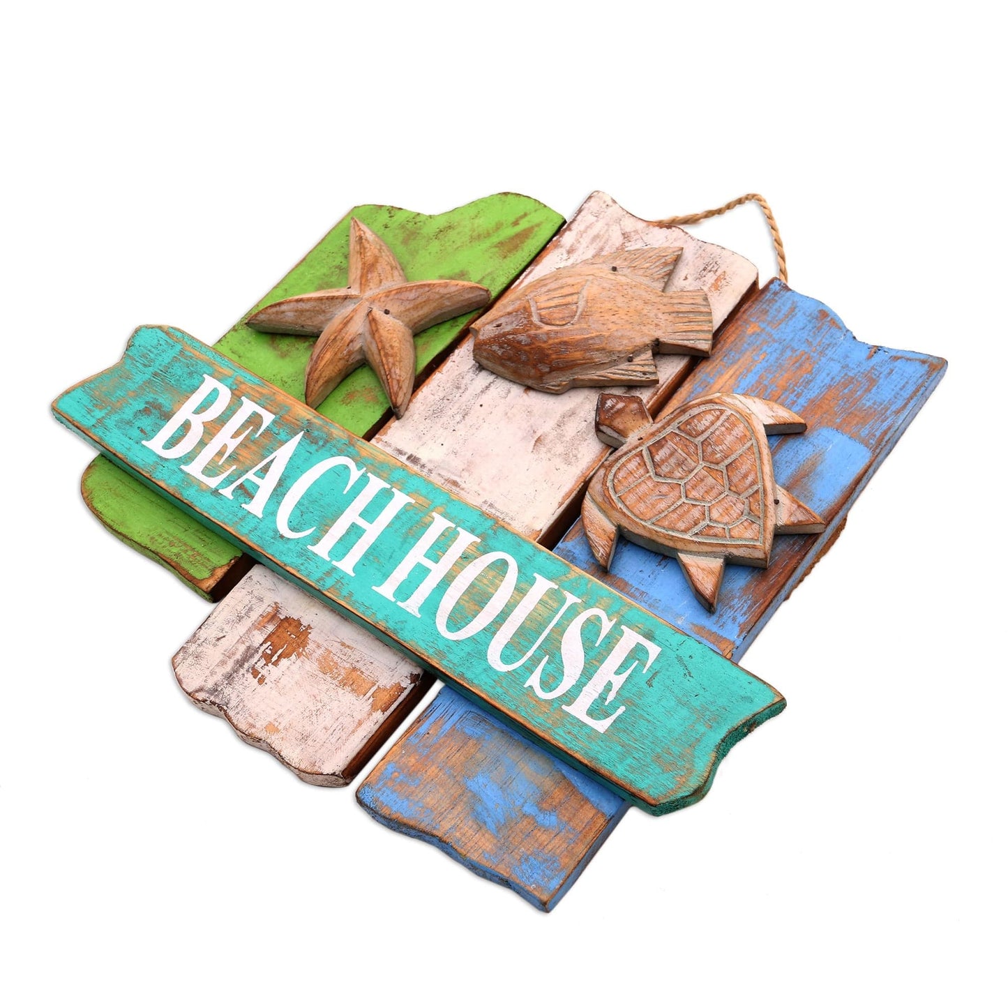 Beach Cottage Distressed Wood Wall Sign Crafted in Bali - Oceanic Home